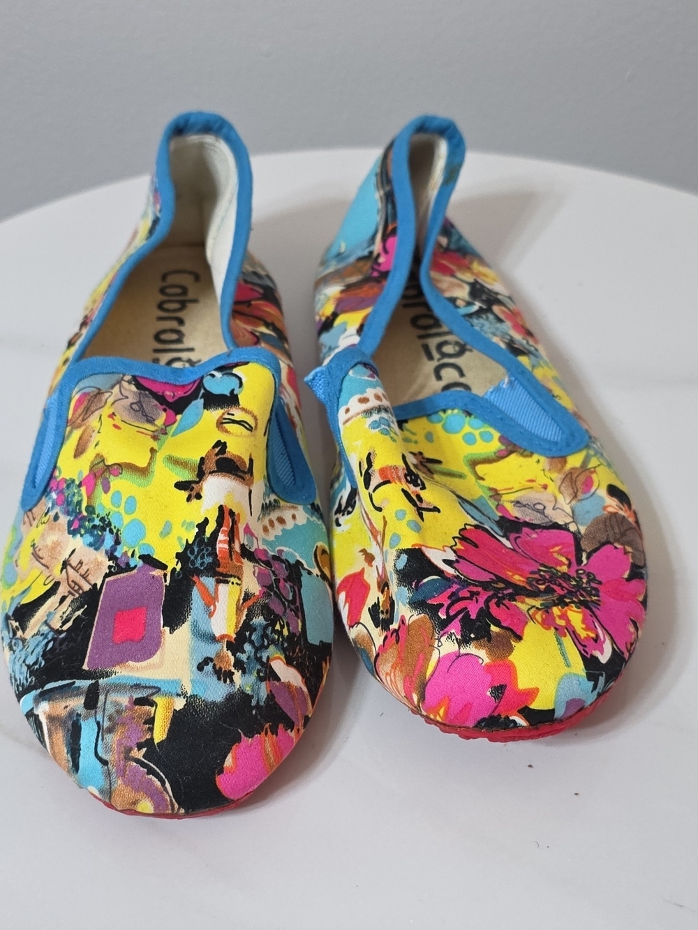 Colorful Floral Kids Slip-On Shoes - Blue Trim